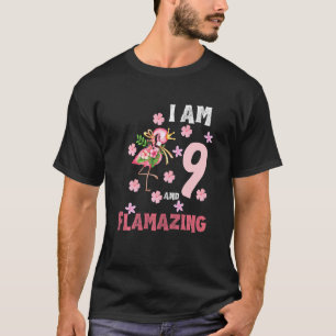 Kids I Am 9 And Flamazing  9th Birthday Flamingo T-Shirt