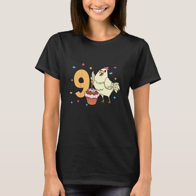 Kids I am 9 with chicken  kids birthday 9 years ol T-Shirt (Front)