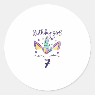 Kids I am already 7 years unicorn birthday girl T- Classic Round Sticker