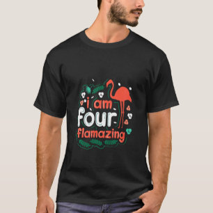 Kids I Am Four Flamazing Pink Flamingo T-Shirt
