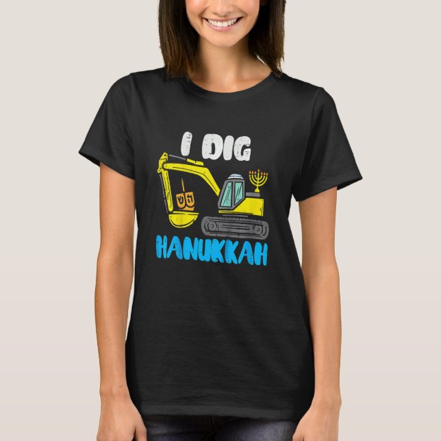 Kids I Dig Hanukkah Excavator Construction Toddler T-Shirt (Front)