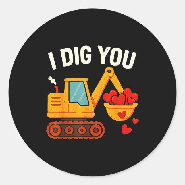 Kids I Dig You Happy Valentines Day Love Heart Tod Classic Round Sticker (Front)