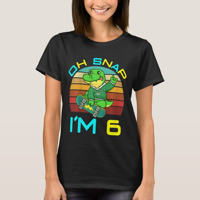 Kids I m 6 Year Old Birthday Skating Dabbing Croco T-Shirt (Front)