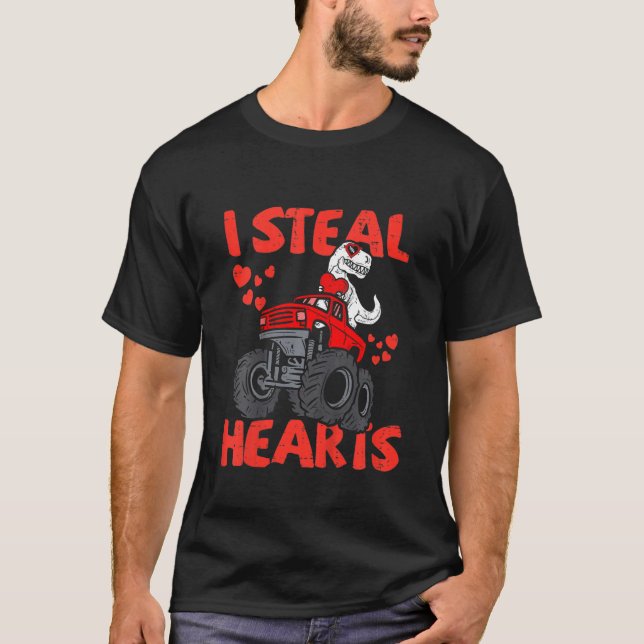 Kids I Steal Heart T Rex Dinosaur Monster Truck Bo T-Shirt (Front)