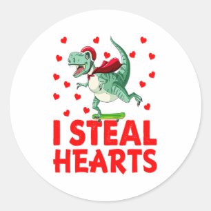 Kids I Steal Hearts Dinosaur Valentines Day For Ba Classic Round Sticker