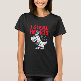 Kids I Steal Hearts Puzzle Autism Awareness T Rex  T-Shirt