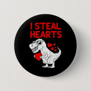 Kids I Steal Hearts T Rex Dino Valentines Day Todd 6 Cm Round Badge