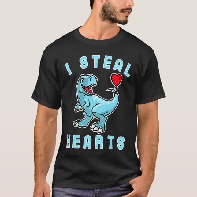 Kids I Steal Hearts Trex Dino Cute Baby Boy Valent T-Shirt (Front)