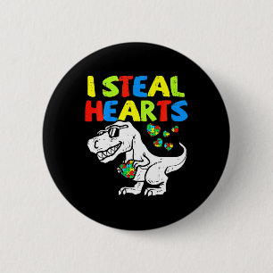 Kids I Steal Hearts Trex Dinosaur By  6 Cm Round Badge