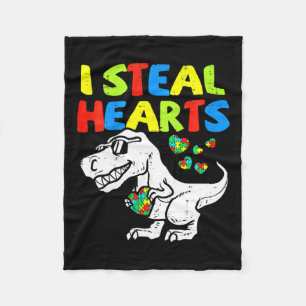 Kids I Steal Hearts Trex Dinosaur By Fleece Blanket