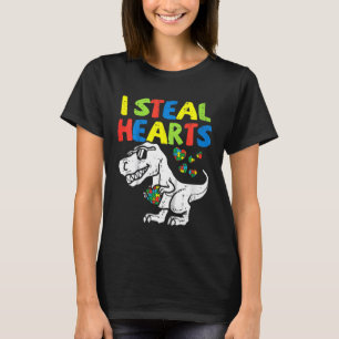 Kids I Steal Hearts Trex Dinosaur Toddler Autism A T-Shirt