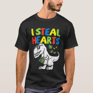 Kids I Steal Hearts Trex Dinosaur Toddler Autism A T-Shirt