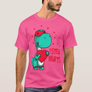 Kids I Steal Hearts Valentines Day Cute Dinosaur V T-Shirt