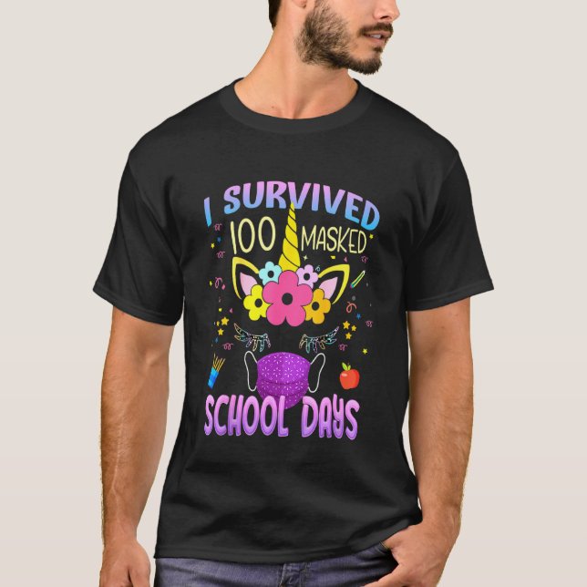 Kids I Survived 100 Masked School Days Colourful U T-Shirt (Front)