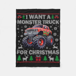 Kids I Want A Monster Truck For Christmas Ugly Swe Fleece Blanket