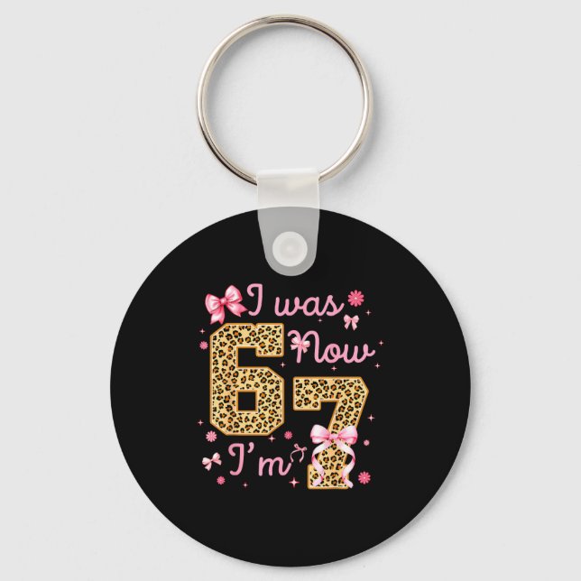 Kids I Was 6 Now I'm 7 Leopard Coquette Bow Birthd Key Ring (Front)
