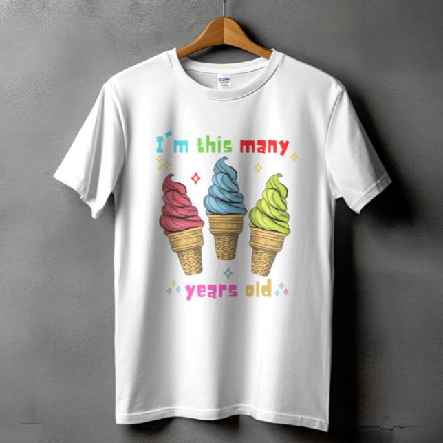 Kids Ice Cream Birthday Three 3 Years Old  T-Shirt (Creator Uploaded)