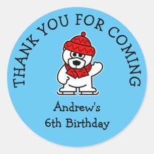 Kids ice skating Birthday party cute polar bear Classic Round Sticker