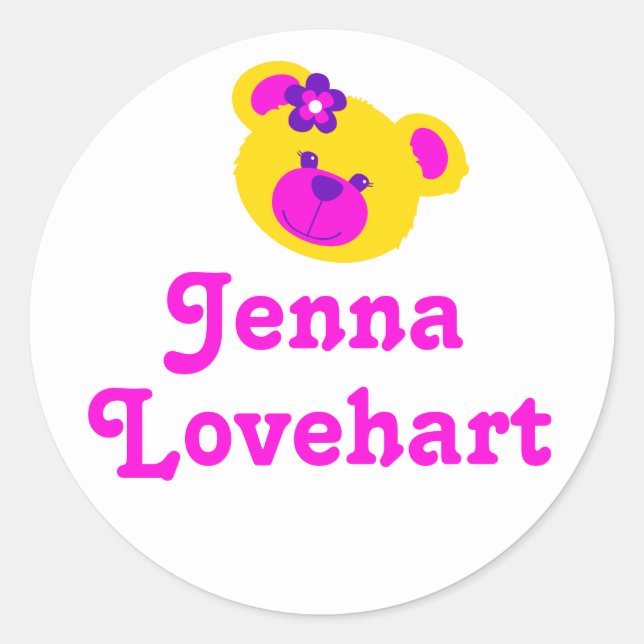 Kids id named pink white teddy girls sticker (Front)