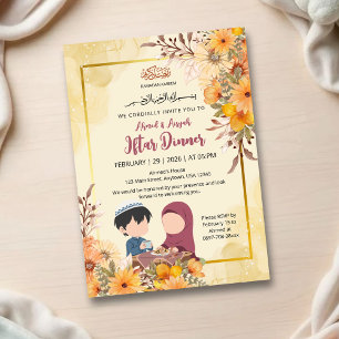 Kids Illustration & Yellow Floral Design Invitation