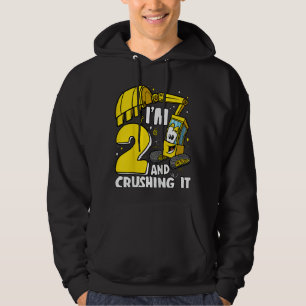 Kids I'm 2 And Crushing It 2 Years Boys Excavator Hoodie