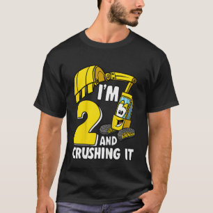 Kids I'm 2 And Crushing It 2 Years Boys Excavator T-Shirt