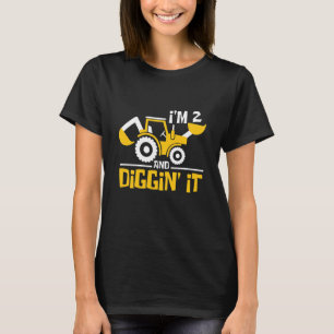 Kids I'm 2 And Digging It Construction Excavator 2 T-Shirt