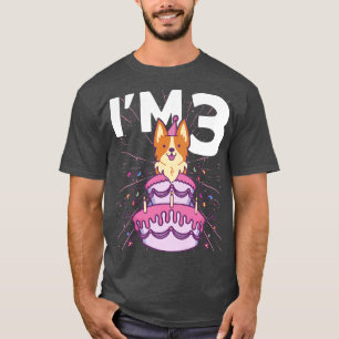 Kids Im 3 Bday Dog Party Kids 3rd Birthday Corgi D T-Shirt