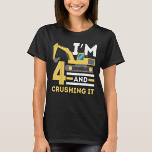 Kids I'm 4 And Crashing 4th Birthday Excavator Dig T-Shirt