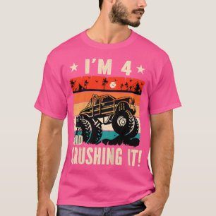 Kids I'm 4 and crushing it monster truck birthday  T-Shirt