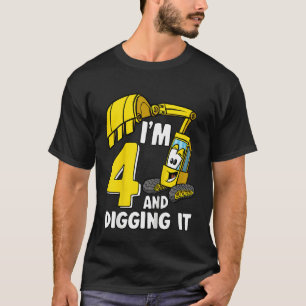 Kids I'm 4 And Digging It 4 Years Boys Excavator 4 T-Shirt
