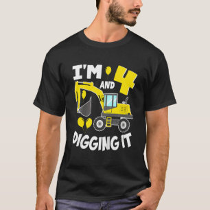 Kids I'm 4 And Digging It Construction Excavator 4 T-Shirt