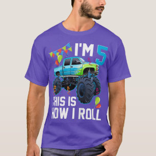 Kids I'm 5 This Is how I Roll Monster Truck 5th Bi T-Shirt