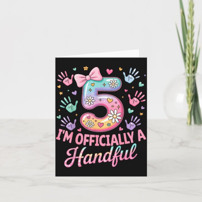 Kids I'm Ly A Handful Five 5th Birthday Girls Boys Card (Front)