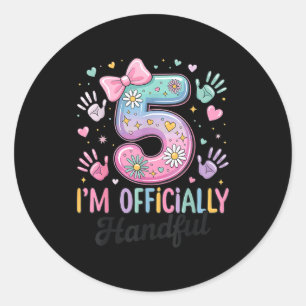 Kids I'm Ly A Handful Five 5th Birthday Girls Boys Classic Round Sticker