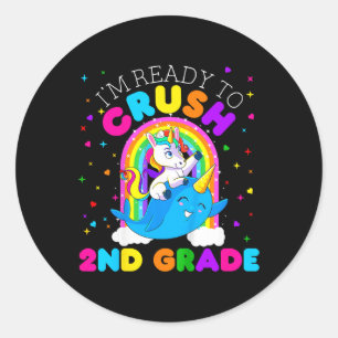 Kids I'm Ready to Crush 2nd Grade Unicorn First Da Classic Round Sticker
