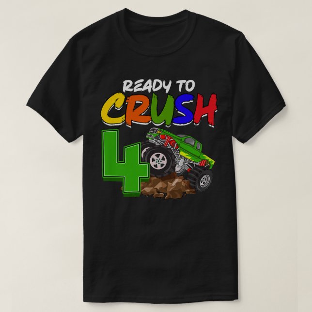 Kids I'm Ready To Crush 4 Monster Truck T-Rex Birt T-Shirt (Design Front)