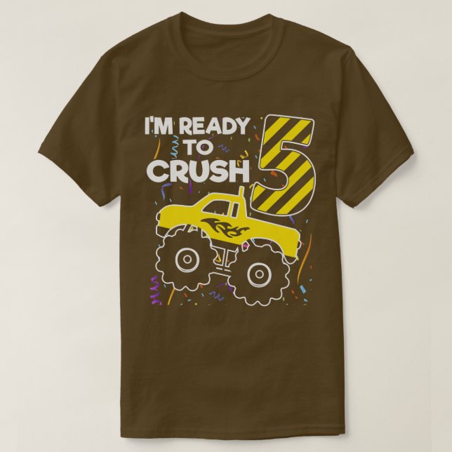 Kids I'm ready to crush 5th Birthday Monster Truck T-Shirt (Design Front)