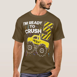 Kids I'm ready to crush 5th Birthday Monster Truck T-Shirt