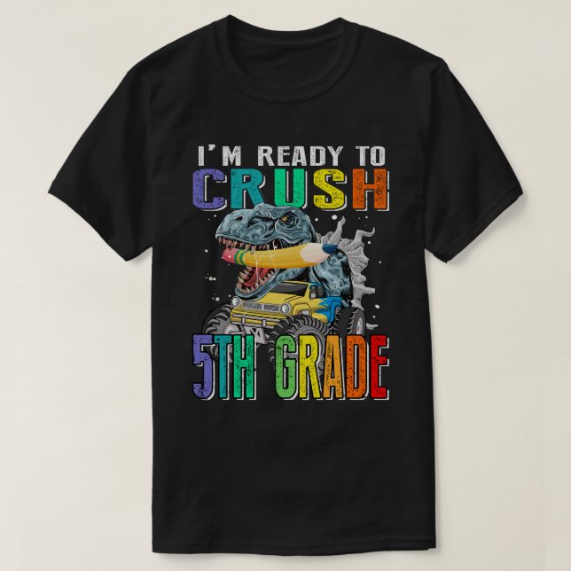 Kids I'm Ready To Crush 5th grade Monster Truck Di T-Shirt (Design Front)