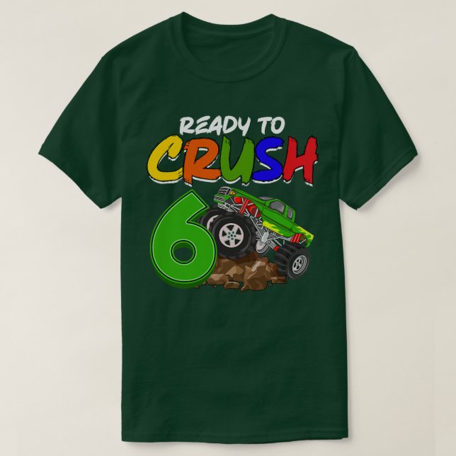 Kids I'm Ready To Crush 6 Monster Truck T-Rex Birt T-Shirt (Design Front)