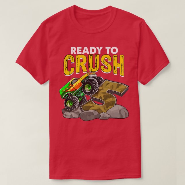 Kids I'm Ready To Crush Being 5 Monster Truck Birt T-Shirt (Design Front)