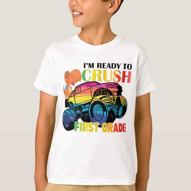 Kids I'm Ready To Crush First Grade Monster Truck T-Shirt (Front)