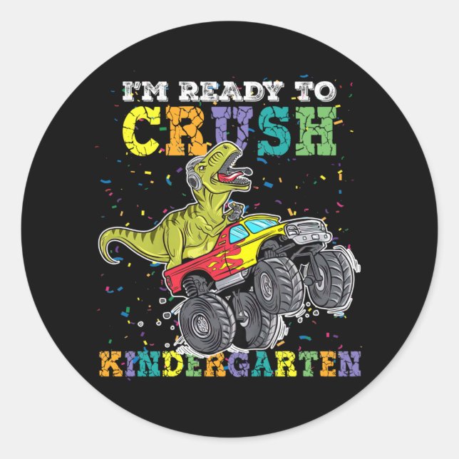 Kids I'm Ready To Crush Kindergarten Monster Truck Classic Round Sticker (Front)