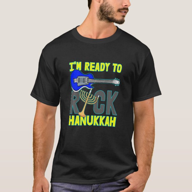 Kids Im Ready To Rock Hanukkah Guitar Music Instru T-Shirt (Front)