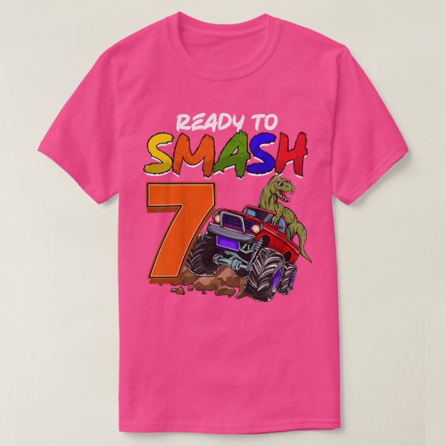 Kids I'm Ready To Smash 7 Monster Truck T-Rex Birt T-Shirt (Design Front)