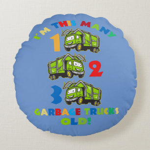 Kids I'm This Many 1 2 3 Garbage Trucks Old 3th Round Cushion
