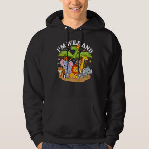 Kids I'm Wild And 7 Zoo Theme 7th Birthday Safari  Hoodie