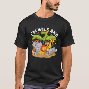 Kids I'm Wild And 7 Zoo Theme 7Th Birthday Safari T-Shirt