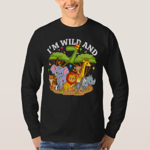 Kids I'm Wild And 7 Zoo Theme 7th Birthday Safari T-Shirt